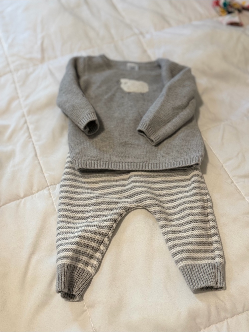 Carter's Gray and White Knit Sweater & Stripe Pants Set